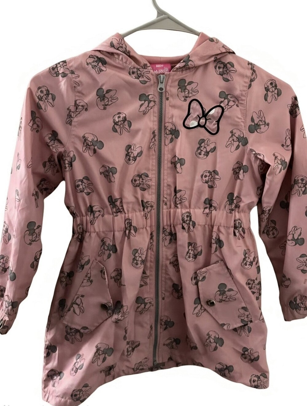 Disney Pink Minnie Mouse Hooded Rain Jacket with Bow Patch